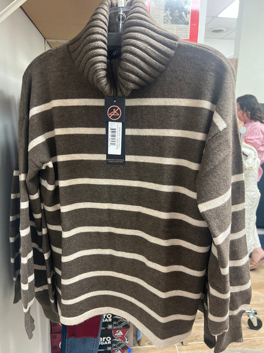 Renuar chocolate combo stripe turtle neck sweater