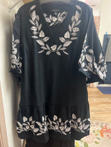 Tribal black dress with white embroidery