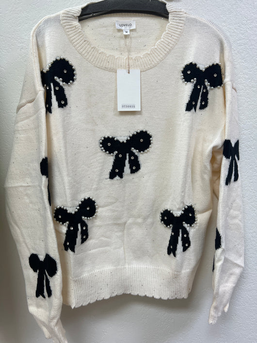 Lovelo ivory sweater w/ black bows & pearls