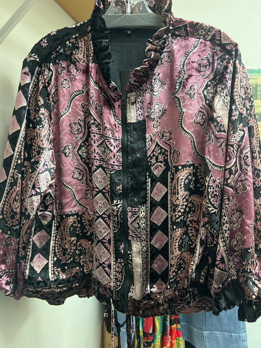 Lior black mauve velvet zipper jacket