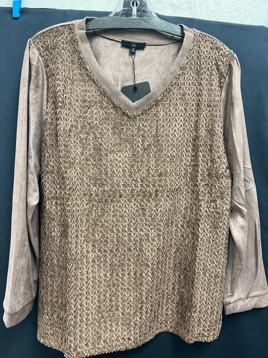 JOH brown textured suede l/s top