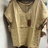 XCVI taupe v neck snap side top