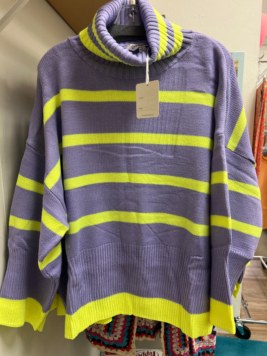 Davi & Dani lilac yellow stripe sweater