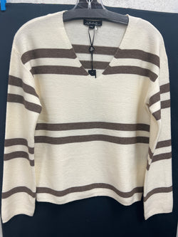 Charlie B ecru brown stripe sweater