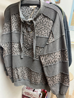 Easel charcoal grey leopard stripe top