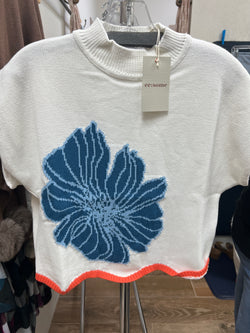 Eesome blue flower white sweater