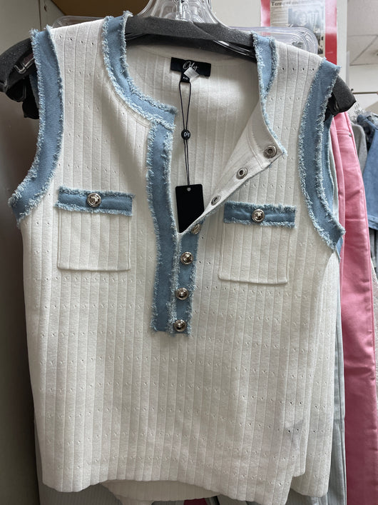 Orly white chambray fray tank