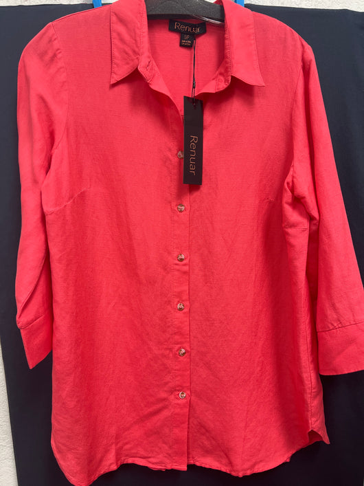 Renuar button up linen tunic corally