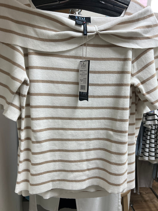FDJ sand/white stripe boatneck top