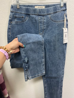 Charlie B side roses jeans medium wash denim