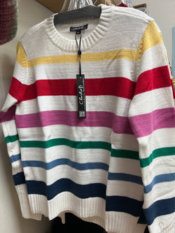 Charlie B multi rainbow stripe crew neck sweater