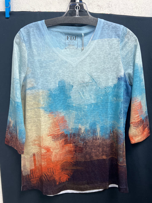FDJ nowadays blue brown abstract 3/4 top