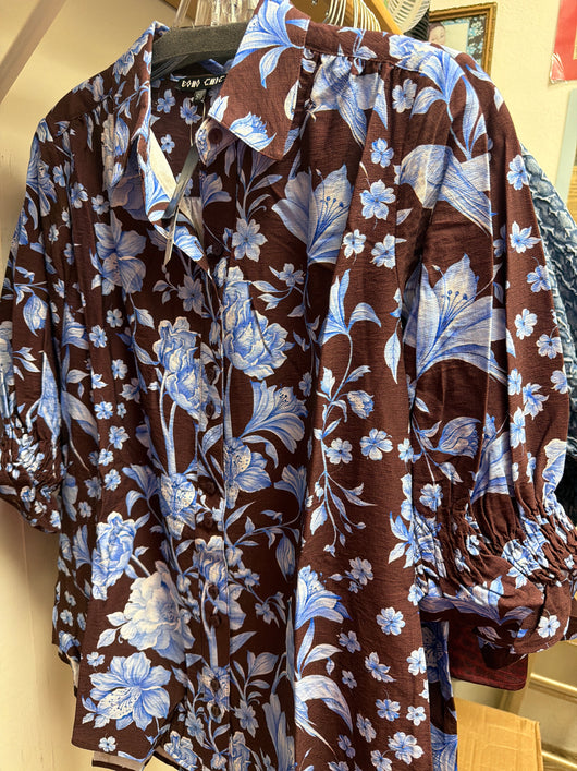 Boho Chic Blue Flowers Top