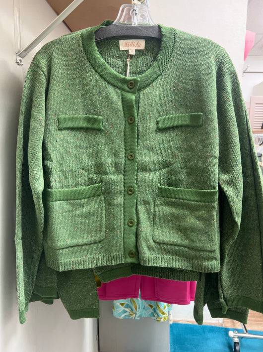 Listicle green pocket cardigan