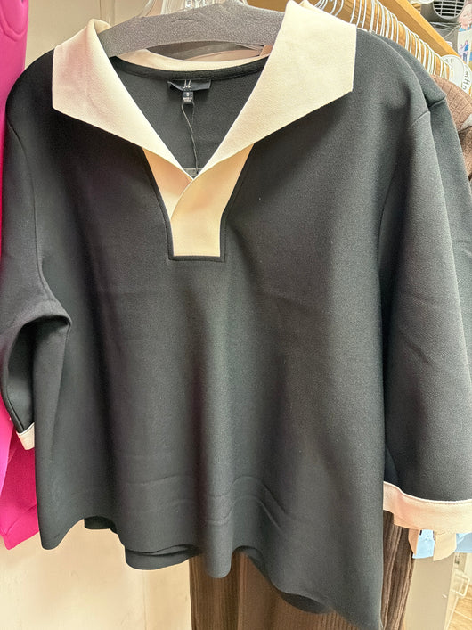 Joh black cream trimmed top