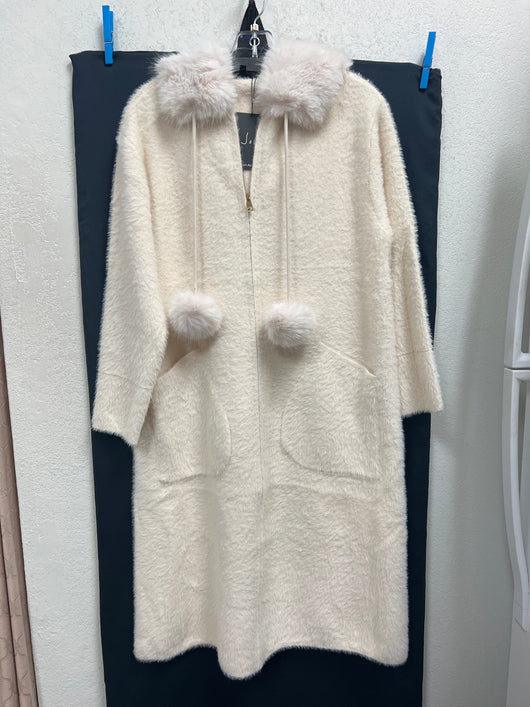 JOH cream fuzzy fur neck coat