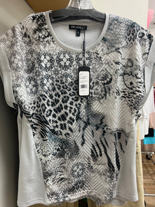 Picadilly grey textured multi top
