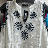 APNY white sleeveless navy embroidered dress