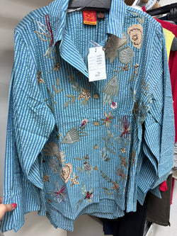 ANU blue stripe embroidered tunic
