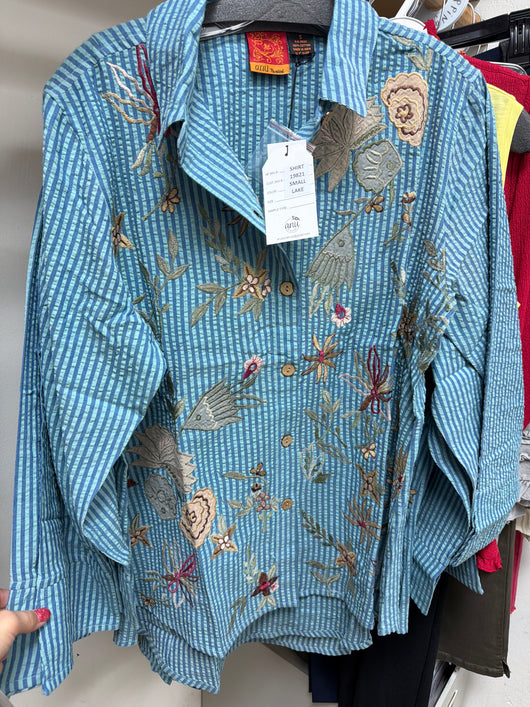 ANU blue stripe embroidered tunic