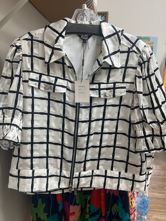 Lior black white squares zip up jacket
