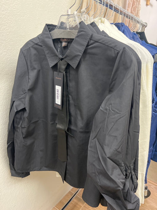 Renuar black cotton shirt with neck tie