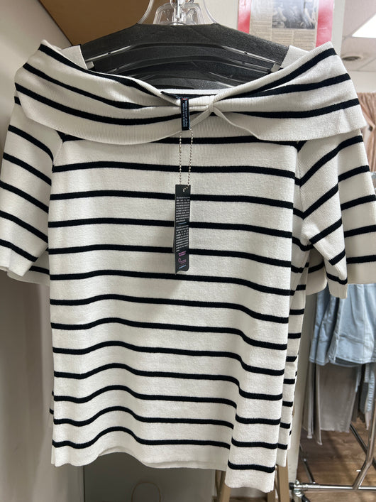 FDJ black white stripe boatneck top