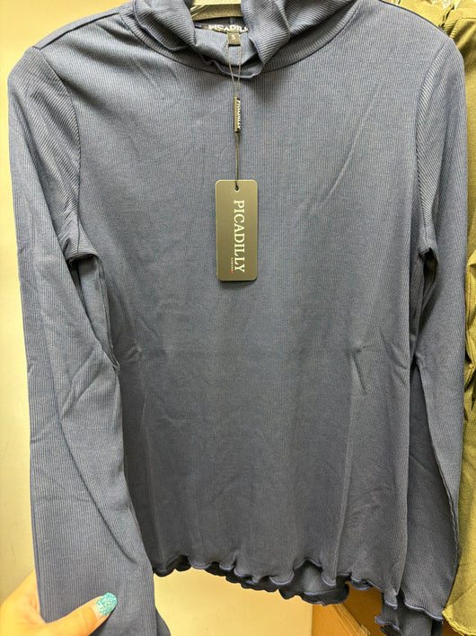 Picadilly Deep Denim Lettuce Hem Top
