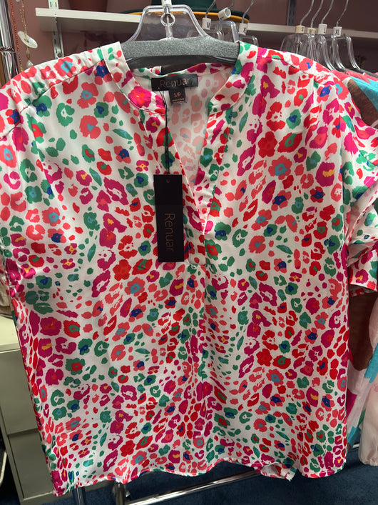 Renuar multi leopard print cap sleeve top