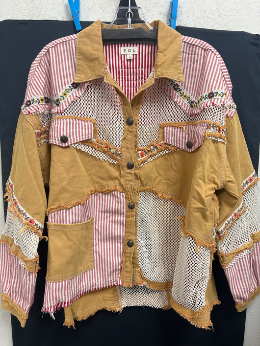 POL yellow multi mesh shacket
