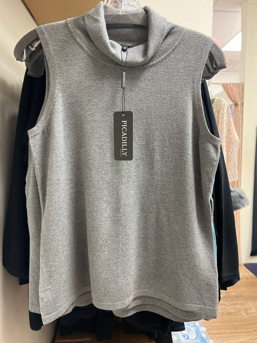 Picadilly knit turtle neck sleeveless top heather charcoal
