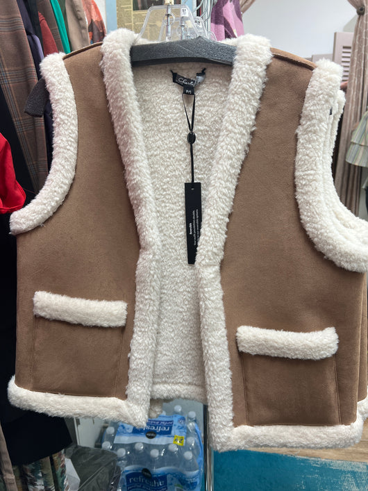 Charlie B reversible ecru tan Sherpa vest