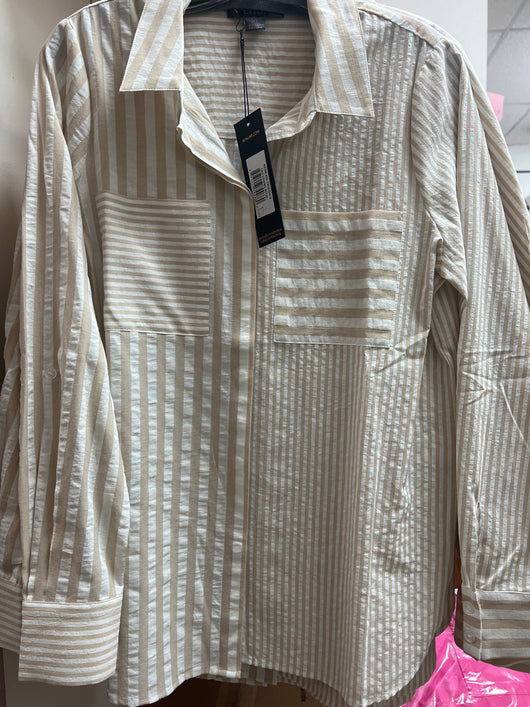 Renuar stripe shirt tan combo