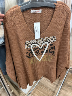 Amorosa brown heart sweater