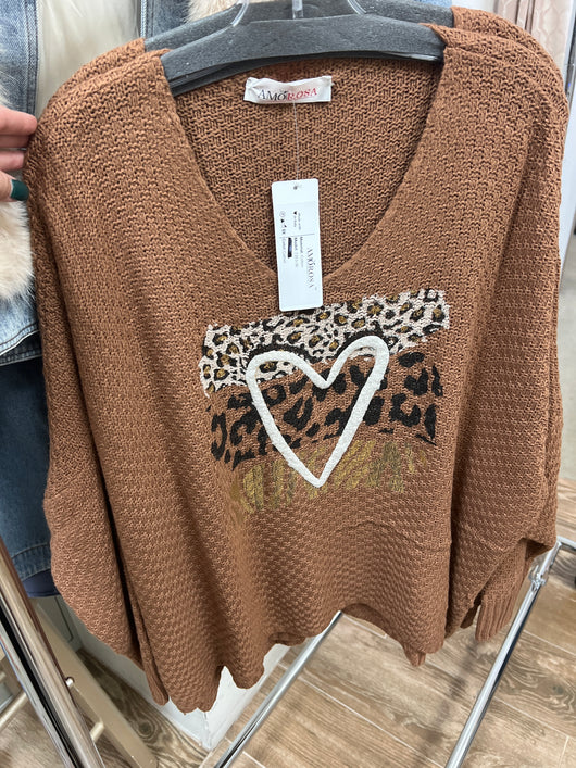 Amorosa brown heart sweater