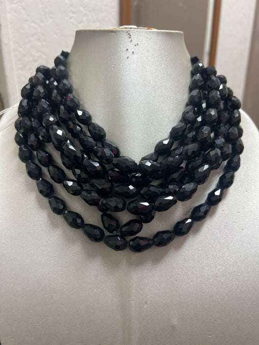 Lordane jet black bib necklace