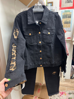 AZI black leopard rhinestone jacket