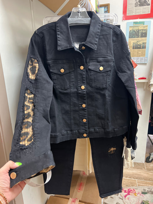 AZI black leopard rhinestone jacket