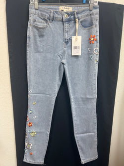 Charlie B flower embroidered light blue skinny jeans