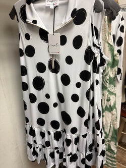 Compli K white black polka dot dress