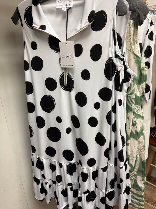 Compli K white black polka dot dress
