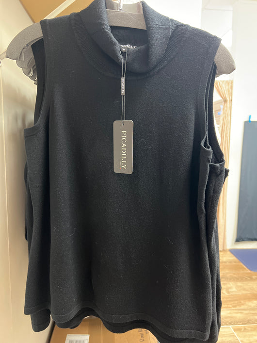Picadilly knit turtle neck sleeveless top black