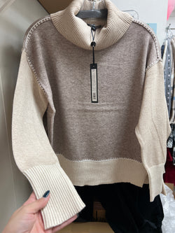 Charlie B beige color block whipstitch sweater