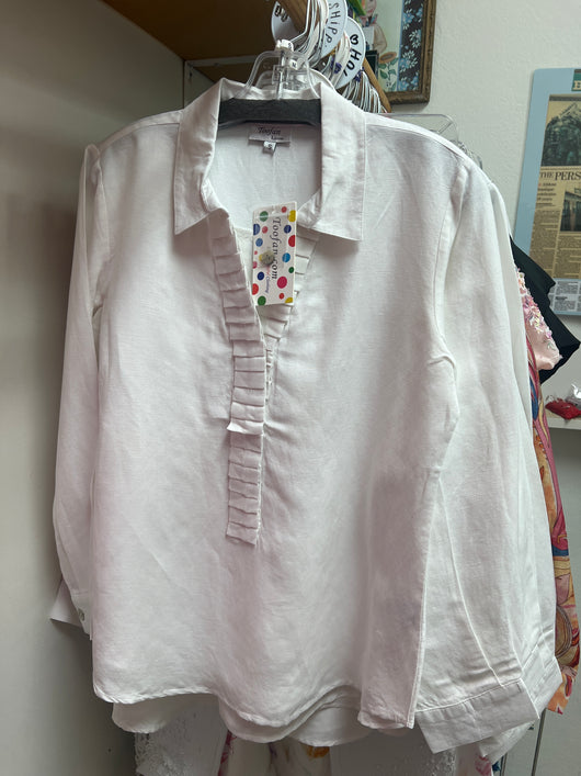 Toofan linen white folded trim tunic