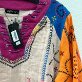 APNY orange red multi stitching top