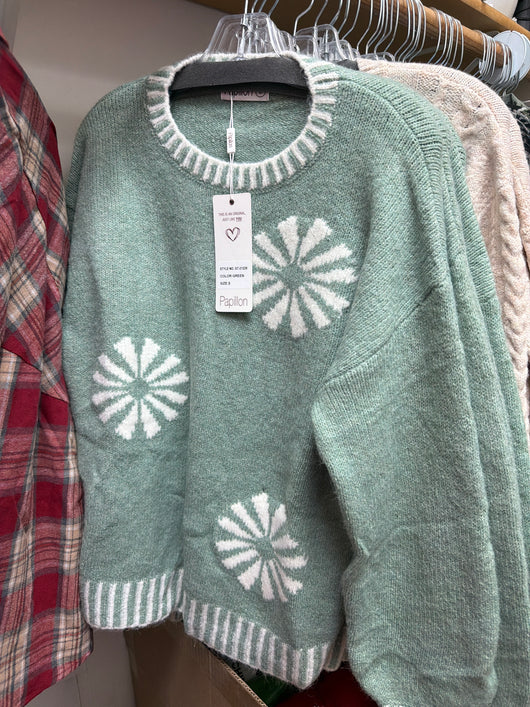 Papillon green flowers sweater