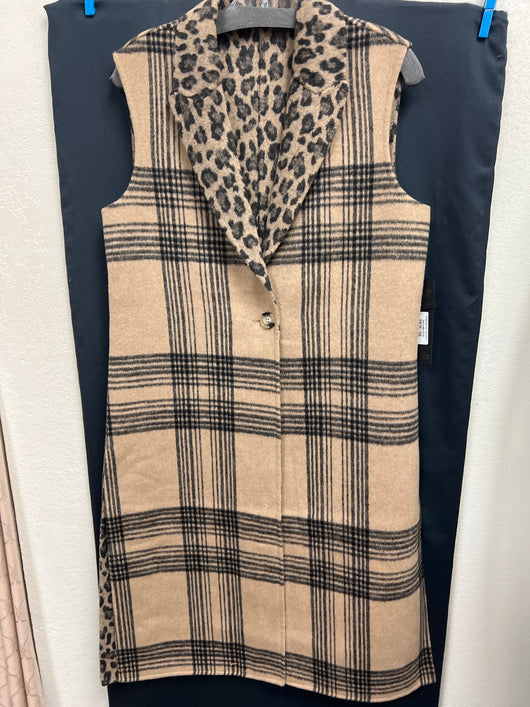 Renuar reversible plaid & leopard tan black vest
