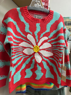 Fashion concepts red teal flower sweater