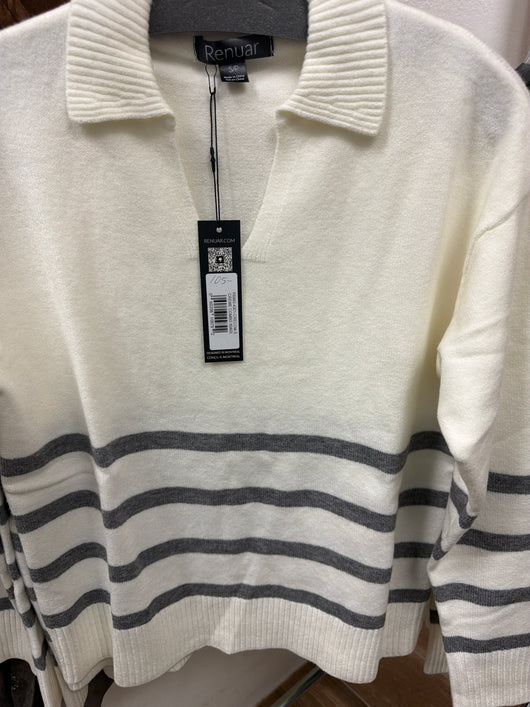 Renuar Grey Stripe Creme Sweater