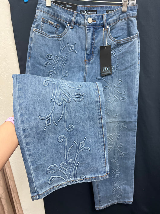 FDJ Olivia straight crop embossed jeans